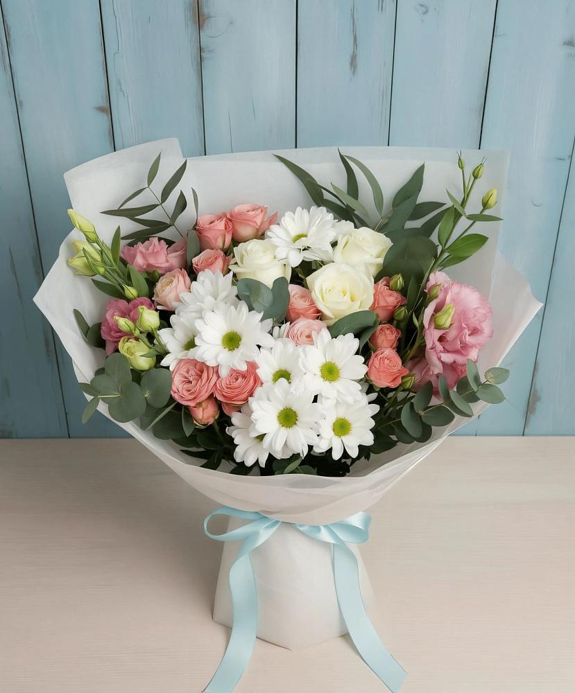 Букет цветов из: Розы, Лизиантусы и Хризантемы в Большое Полпино