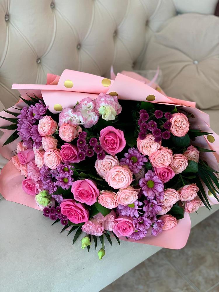 Букет цветов из: Хризантемы, Розы и Лизиантусы в Большое Полпино