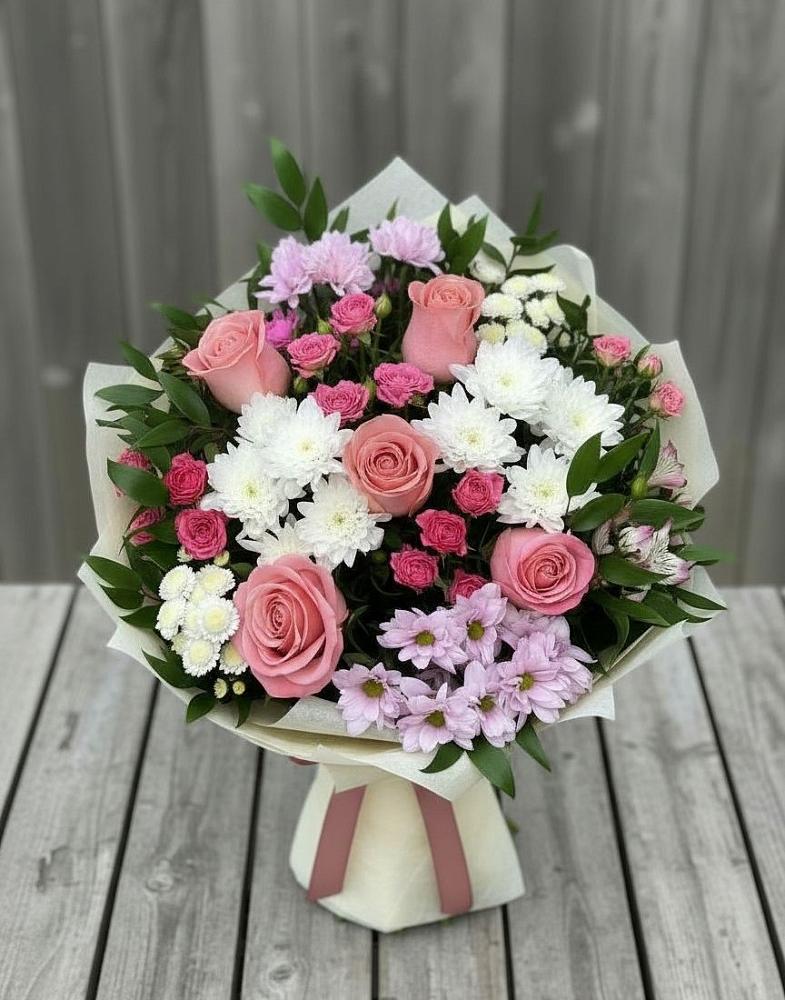 Букет цветов из: Альстромерии, Гвоздики, Розы и Хризантемы в Большое Полпино