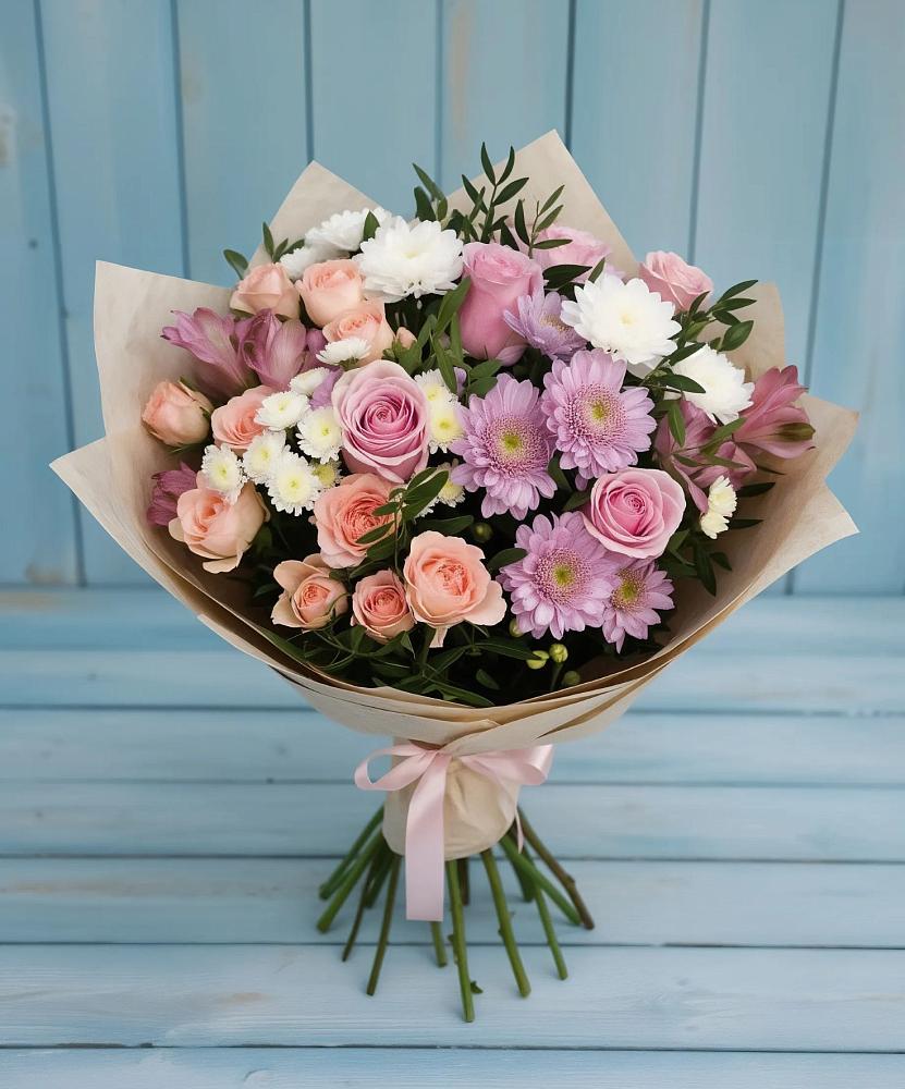 Букет цветов из: Хризантемы, Розы и Альстромерии в Большое Полпино