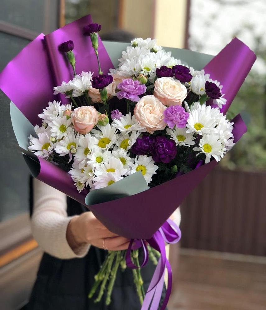 Букет цветов из: Хризантемы, Гвоздики и Розы в Большое Полпино