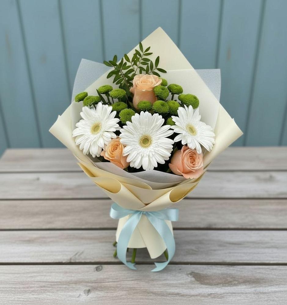 Букет цветов из: Герберы, Розы и Хризантемы в Большое Полпино