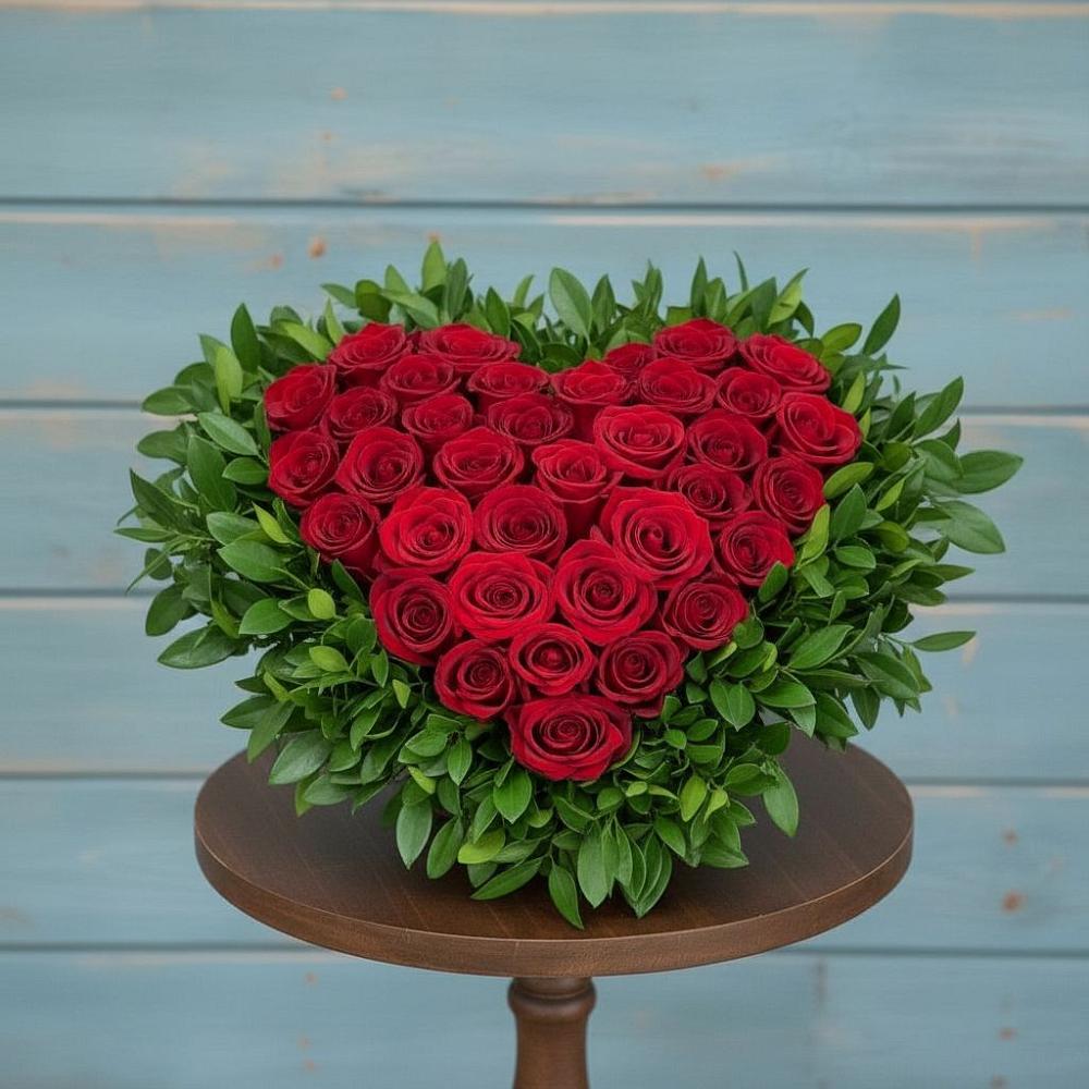 Цветочная композиция из Розы в виде сердца в Большое Полпино