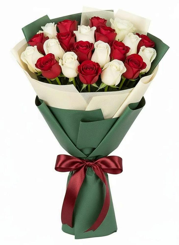 Букет Микс из красных и белых роз в Большое Полпино