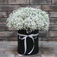 Цветочная композиция из Гипсофила в шляпной коробке в Большое Полпино