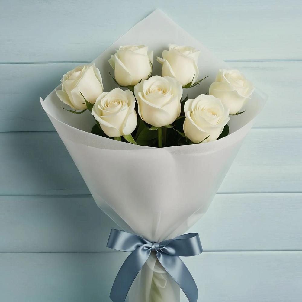 Букет 7 Белых роз Эдлесс Лав в Большое Полпино
