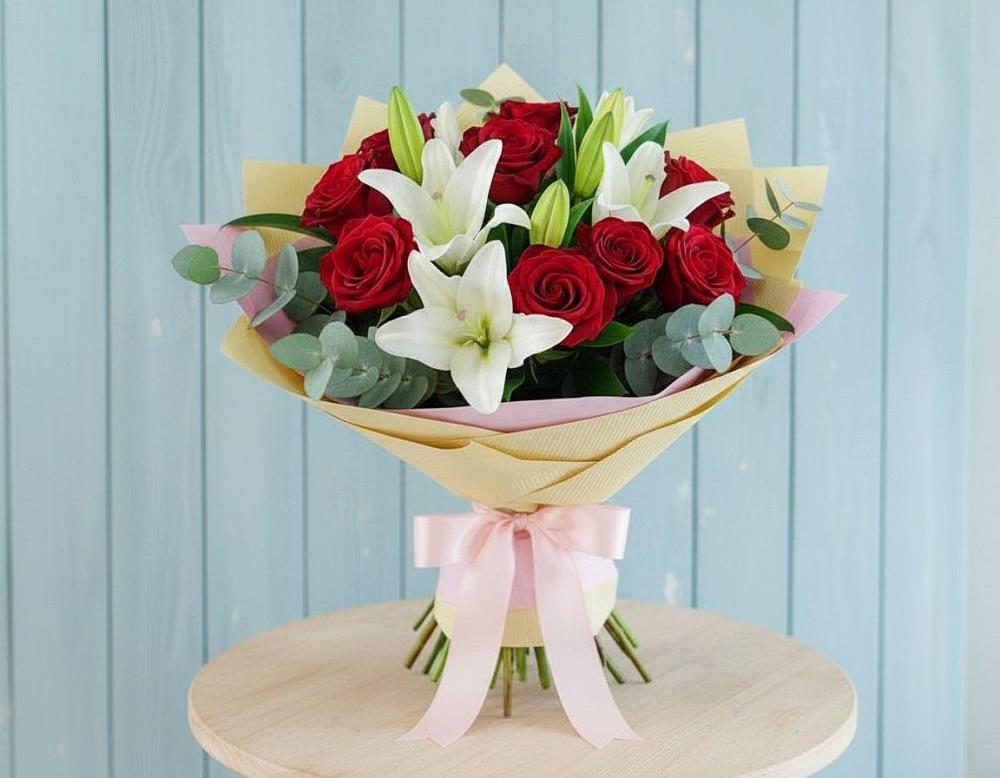 Букет цветов из: Лилии и Розы в Большое Полпино